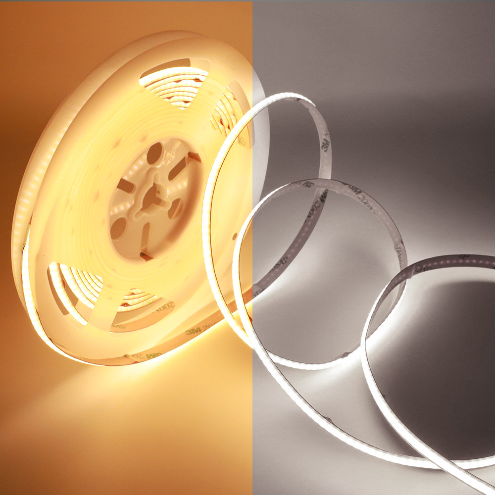 12V 24V DC COB LED Strip Light 2700K to 6000K Color-Changing LED Tape Linear Double Color RA90 8mm Width