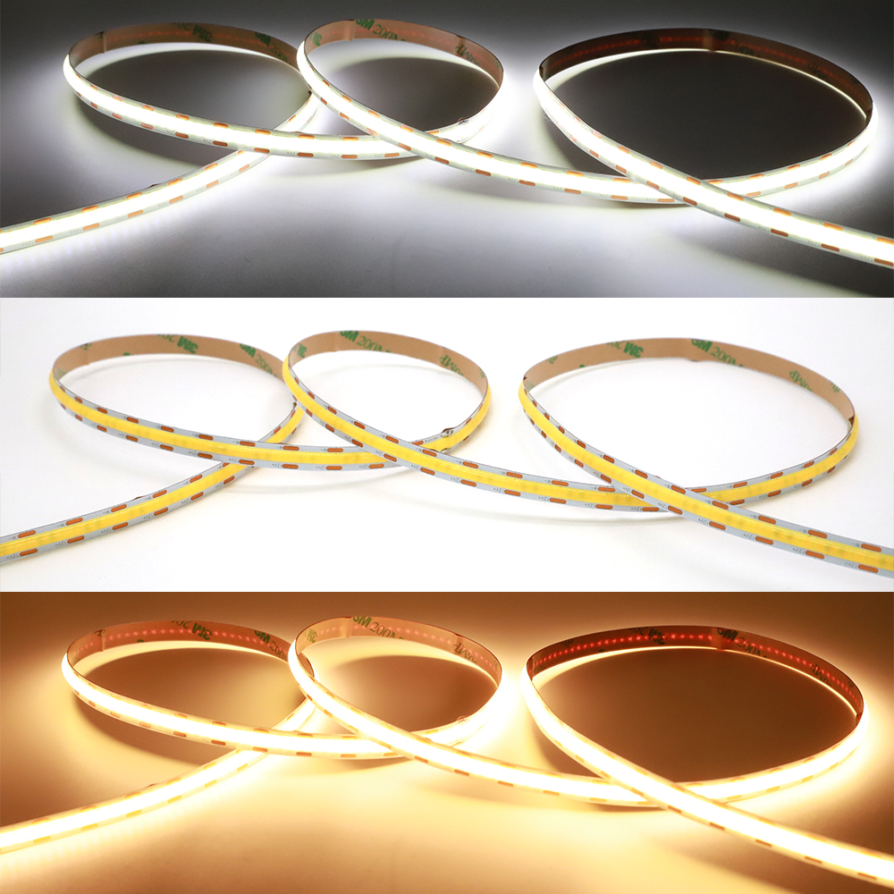 12V 24V DC COB LED Strip Light 2700K to 6000K Color-Changing LED Tape Linear Double Color RA90 8mm Width