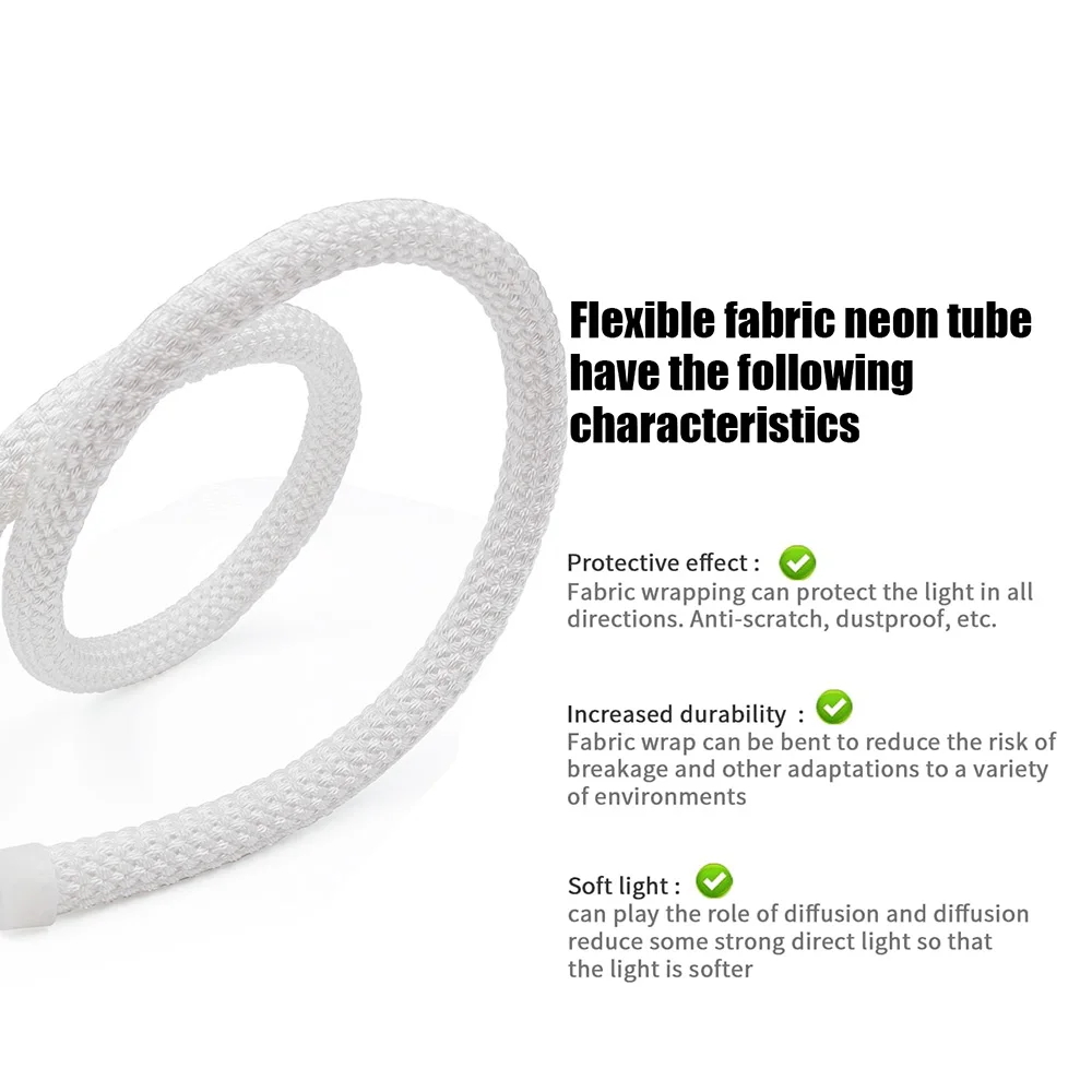 5M RGBIC 360 Degree Round Reticulate Chasing Color LED Neon Strip Light Kit Flexible Nylon Silicone IP67 5V Braided Rope